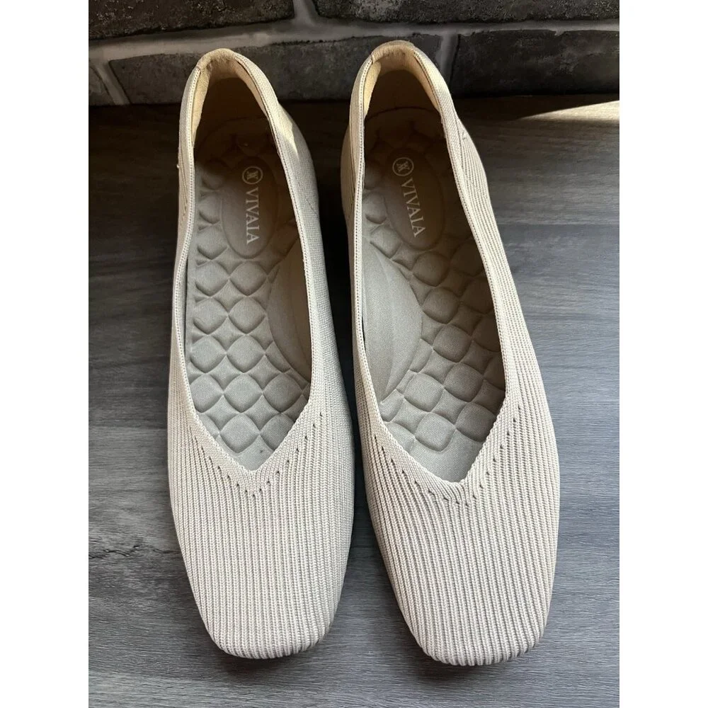 Vivaia Square-Toe V-Cut Flats Margot 2.0 Golden Almond Size 39.5 8.5 US - Picture 2 of 14